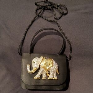 Black Crossbody Bag with Elephant Embellishment